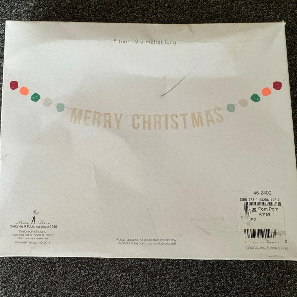 NIB Meri Meri 8 Ft Merry Christmas Garland